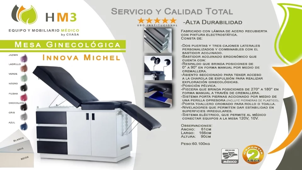 Mesa universal ginecologica Innova Michel con pierneras de plastico