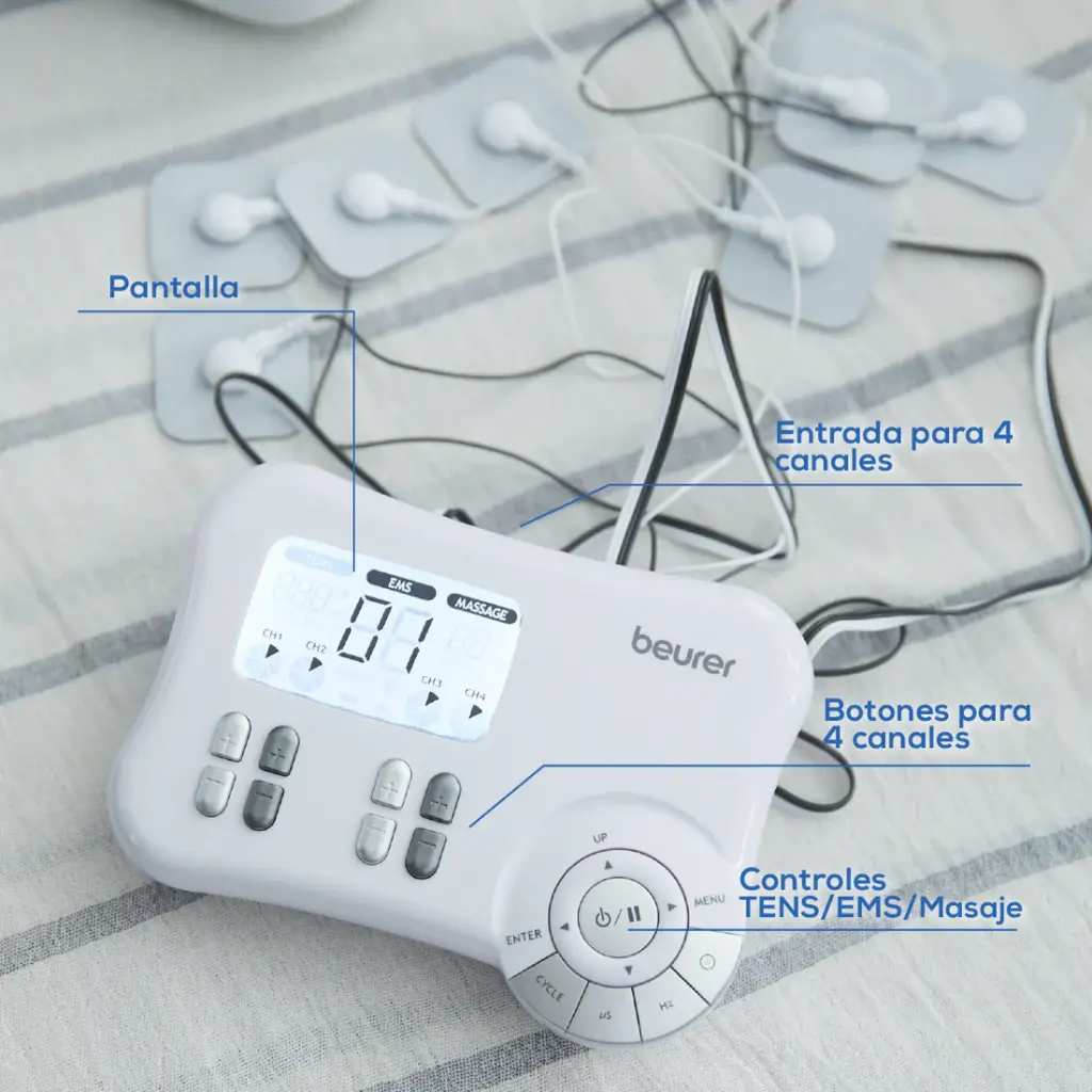 Electroestimulador digital TENS/EMS de 4 canales