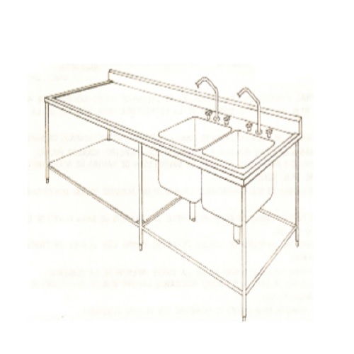 Mesa de 230 cm con respaldo y doble fregadero izquierdo