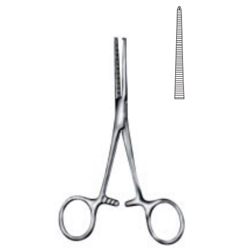 Pinza Kocher hemostática fina de 14 cm recta 1x2 dientes