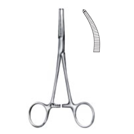 Pinza crille hemostática curva con dientes 1x2 de 14 cm