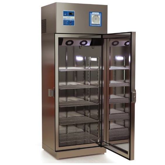 Refrigerador de 10 pies para vacunas, medicamentos y biológicos de acero inox. con 1 puerta de cristal con graficador