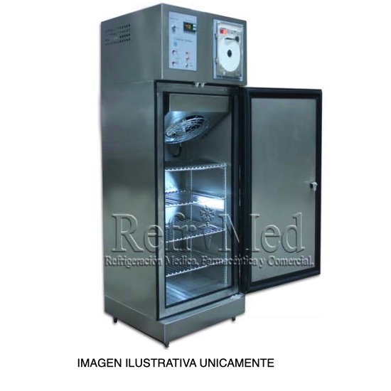 Refrigerador de 12 pies para vacunas, medicamentos y biológicos de acero inox. con 1 puerta de cristal con graficador