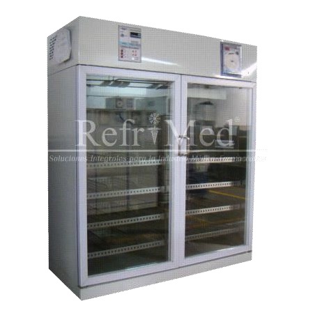 Refrigerador de 45 pies para vacunas, medicamentos y biológicos de acero inoxidable 2 puertas de cristal con graficador