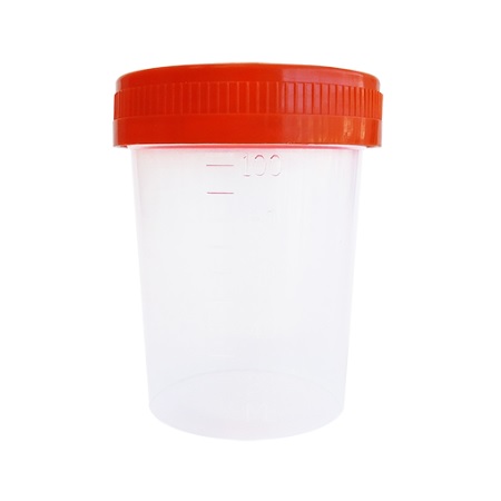 Vaso recolector de orina no esteriles de 100 ml con tapa naranja bolsa con 25 pzas