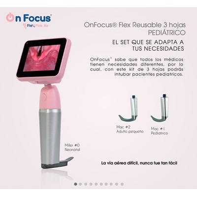 Videolaringoscopio portátil con 3 hojas reusables mod. Flex Pink Air