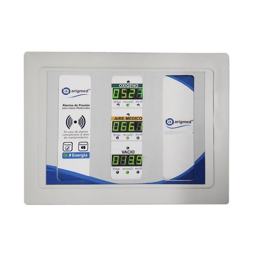 Alarma para gases medicinales display de segmentos numéricos con gabinete de embutir en muro