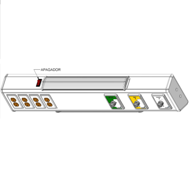 Consola 4 V delta de 120 cms con 3 tomas (aire/oxigeno/vacío) + 4 contactos duplex con iluminación para un encamado