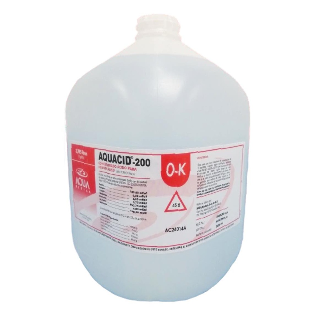 Ácido para hemodiálisis Aquacid-200 0K 10 cajas con 4 galones cada uno (40 galones)