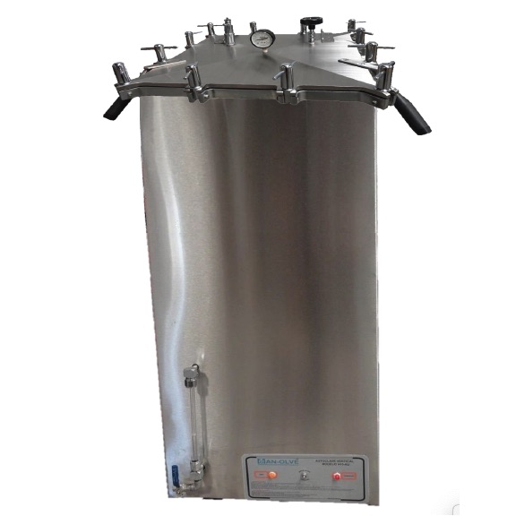 Autoclave vertical automática cuadrada para laboratorio con canastilla 3 calores 45x45x90 cm 182 Lt. modelo V45 AU y V45-3C