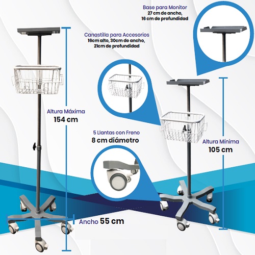 Base rodable para monitor de signos vitales (Generico)