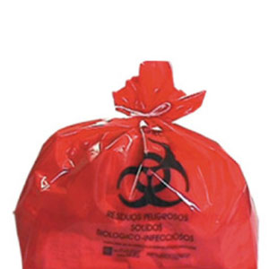 Bolsa de polietileno de baja densidad 55x60 cm Roja , 18 Kg., Cal. 200, Impresa C/100 Cat. A1C-LRO-55-200R A1 Contenedores