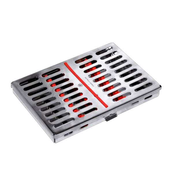 Caja o charola para esterilizar instrumental con soporte interno 26x13x6.1 cm