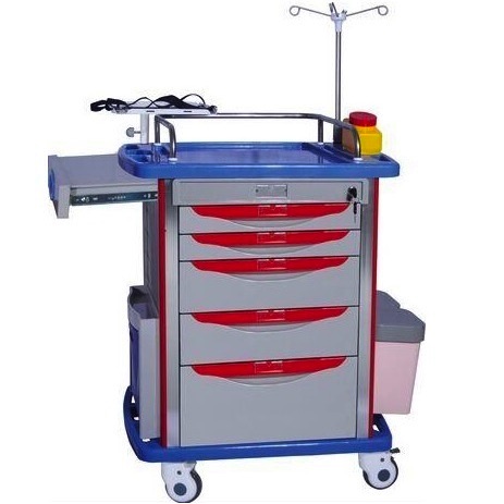 Carro rojo para emergencias con columnas de plástico-acero y placa superior de plástico ABS 75x47.5x92 cm