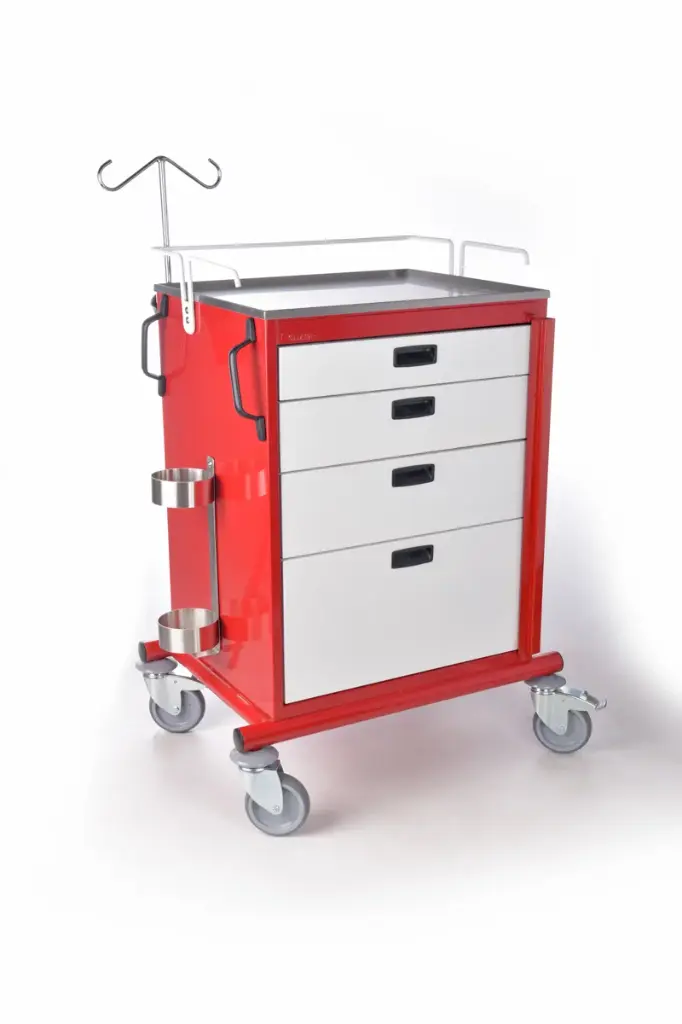 Carro rojo para emergencias de lamina con 4 cajones 49 x 67.5 x 91 cm Clase G4