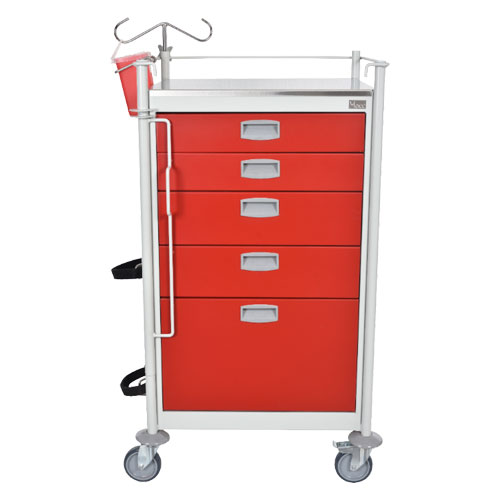 Carro rojo para emergencias de lamina con 5 cajones 111.5 x 59 x 54 cm