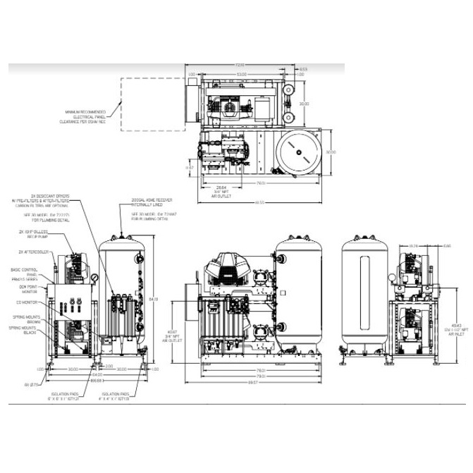 Compresor grado medico de 10HP, dúplex 200 Gal. Mod. MPD1008 con refrigerantes 