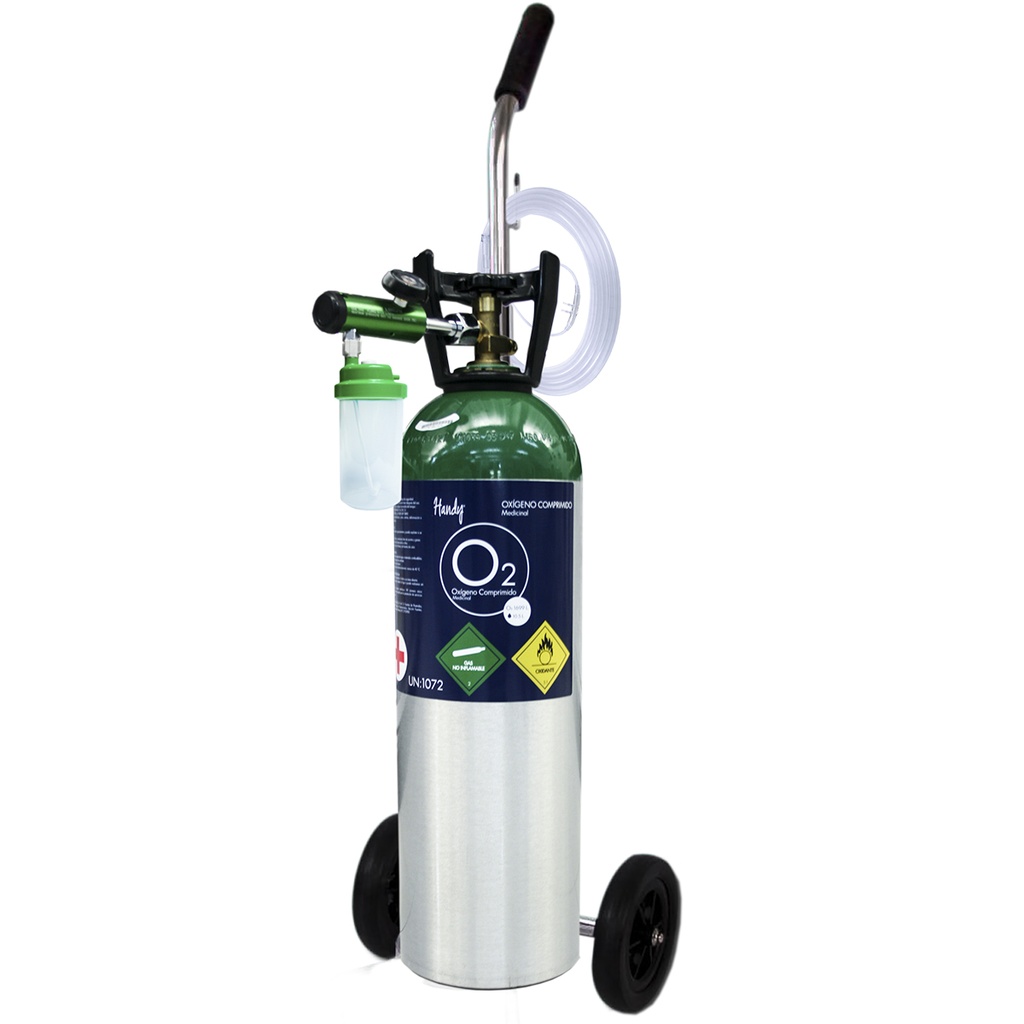 Equipo de oxigeno de 1,699 litros con regulador, puntas nasales, humidificador y carrito (sin oxígeno) Handy