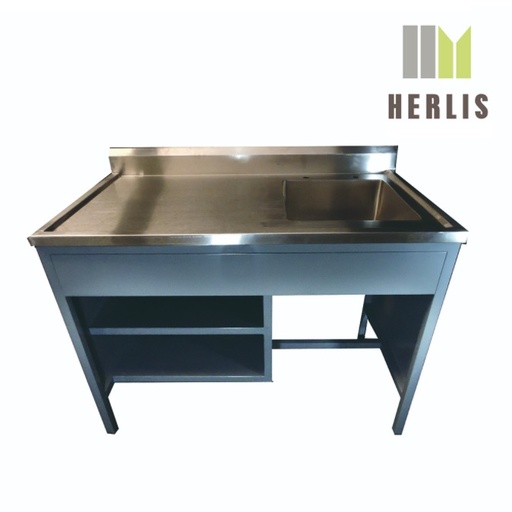 [HEL-HM171] Mesa alta de 120 cm con respaldo y fregadero derecho esmaltada