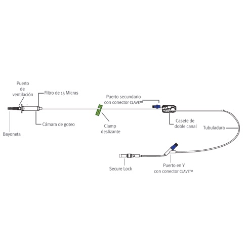[ICM-14001-32] Set primario Plum con clave para bomba de infusion Long 272 cms Gotas/ml: 20 Caja c/50 unidades