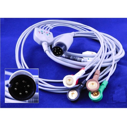 [MDK-G5141S] Cable de 6 pines con conector recto fijo de 5 derivaciones (Ref. Welch Allyn 08-0313-00)