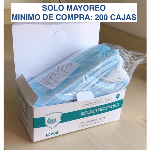 [OEM-010] Cubrebocas plisado de tres capas termoformado,  caja con 50 piezas